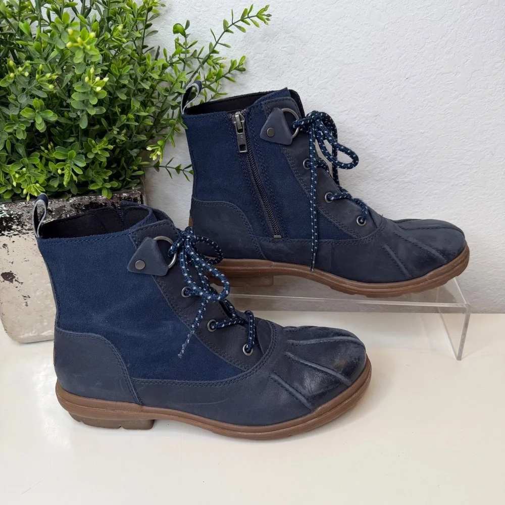 UGG Hapsburg Duck Boots Women Navy Blue Leather Suede Waterproof Gorpcore 8